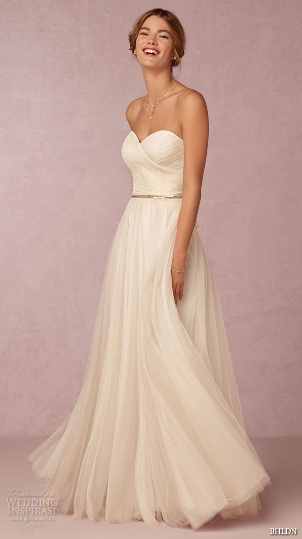 bhldn fall 2015 wedding dresses strapless ruched criss cross sweetheart neckline romantic modified a line wedding dress calla gown