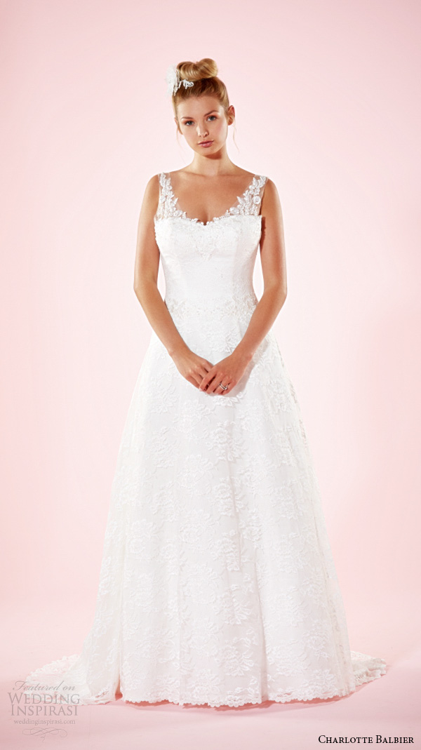 charlotte balbier 2016 bridal dresses floral lace strap semi sweetheart neckline romantic a line wedding gown  aliona