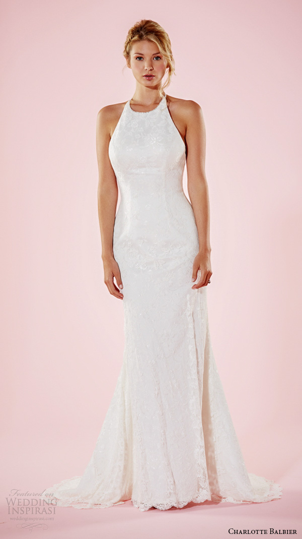 charlotte balbier 2016 bridal dresses halter neck floral prints beautiful sheath wedding gown erin
