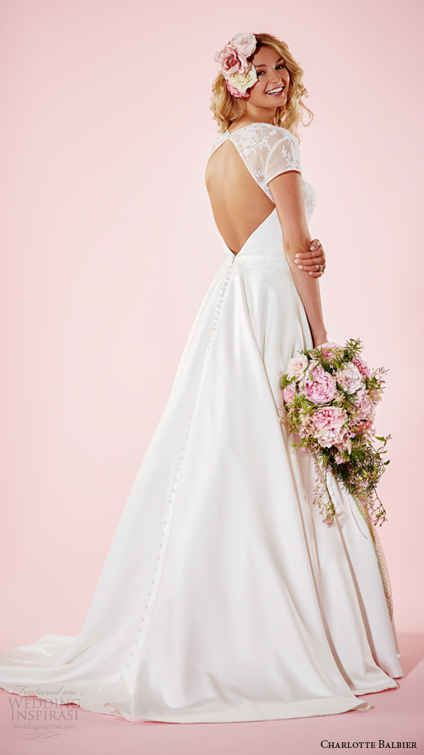 charlotte balbier 2016 bridal dresses queen anne neckline short lace sleeves semi sweetheart neckline pretty a line wedding gown camille back
