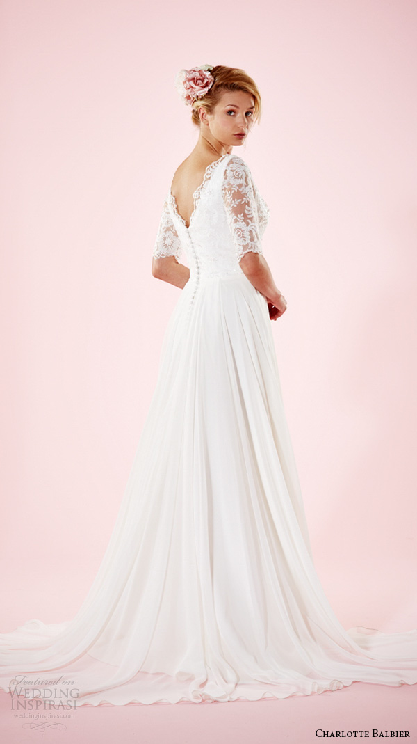 charlotte balbier 2016 bridal dresses v neckline lace half sleeves flowing v back a line wedding gown maud back