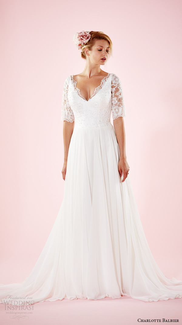 charlotte balbier 2016 bridal dresses v neckline lace half sleeves flowing v back a line wedding gown maud