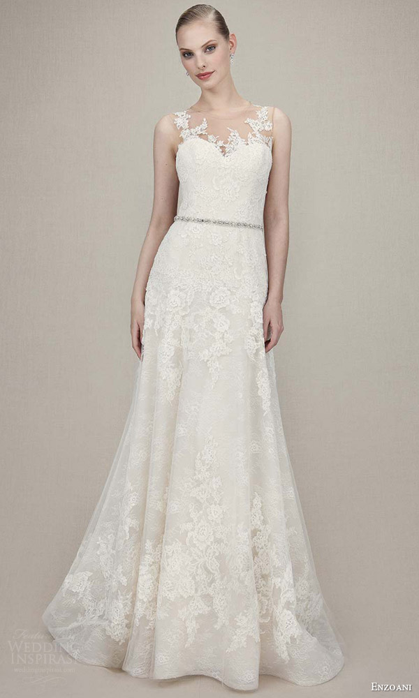 enzoani bridal 2016 karina sleeveless lace romantic wedding dress a line beaded attached belt