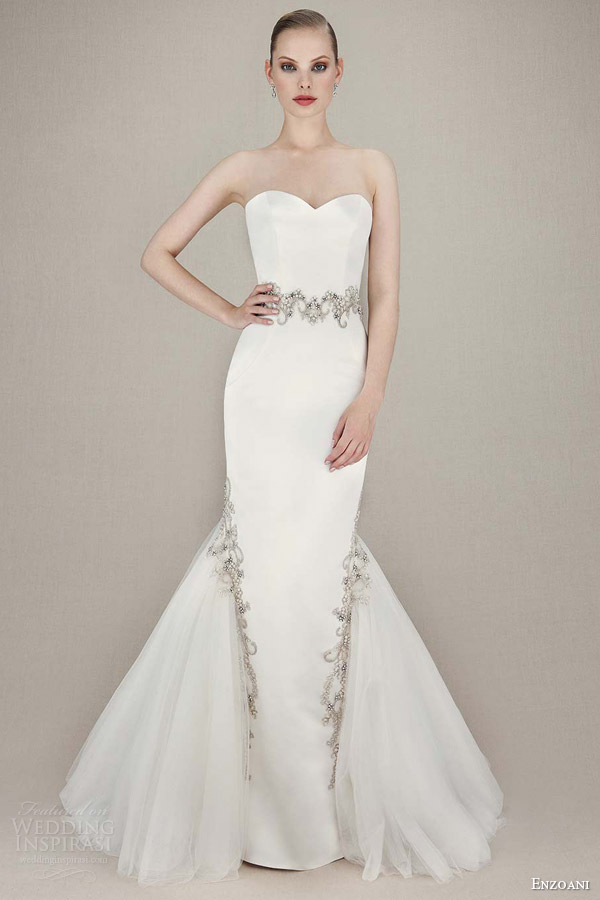 enzoani bridal 2016 kenzi straplesss sweetheart mermaid gown embroidered beaded lace silver beading