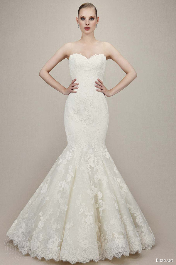enzoani wedding dresses 2016 bridal kendall strapless sweetheart lace mermaid gown