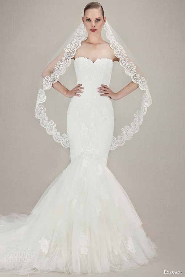 enzoani wedding dresses 2016 bridal kendra strapless sweetheart mermaid gown tulle alencon chantilly lace