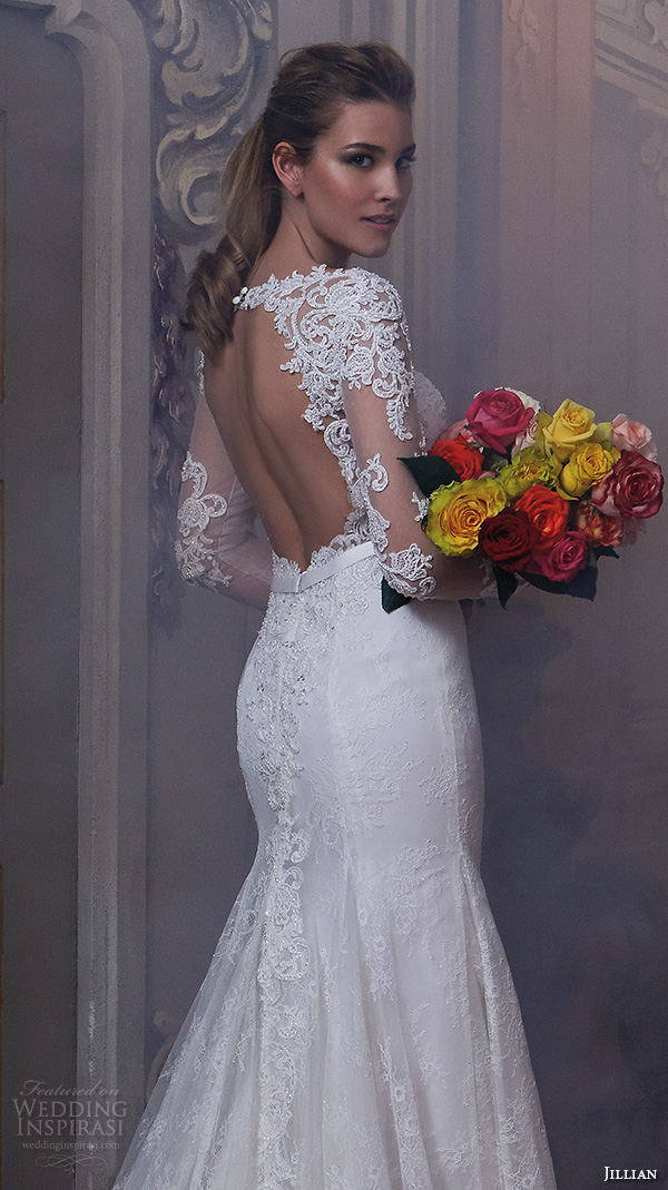 jillian 2016 wedding dresses jewel lace neckline lace sheer long sleeves embroideried bodice slim fit stunning gorgeous wedding dress chapel train cherie back closeup jillian 2016 wedding dresses jewel lace neckline lace sheer long sleeves embroideried bodice slim fit stunning gorgeous wedding dress chapel train cherie back closeup