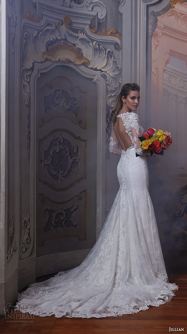 jillian 2016 wedding dresses jewel lace neckline lace sheer long sleeves embroideried bodice slim fit stunning gorgeous wedding dress chapel train cherie back