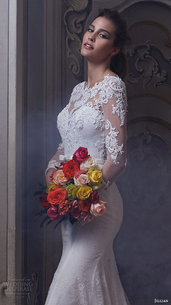 jillian 2016 wedding dresses jewel lace neckline lace sheer long sleeves embroideried bodice slim fit stunning gorgeous wedding dress chapel train cherie closeup jillian 2016 wedding dresses jewel lace neckline lace sheer long sleeves embroideried bodice slim fit stunning gorgeous wedding dress chapel train cherie closeup