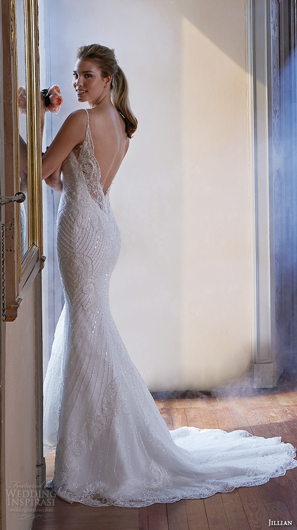 jillian 2016 wedding dresses spagetti strap v neckline slim fit embellished trumpet beautiful mermaid wedding dress cristal back view