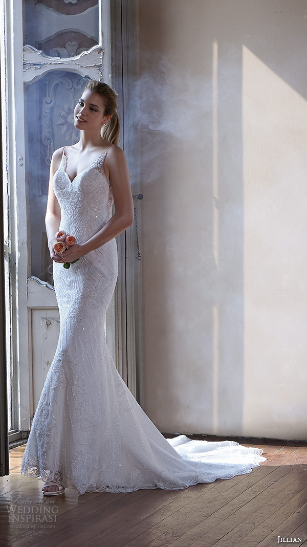 jillian 2016 wedding dresses spagetti strap v neckline slim fit embellished trumpet beautiful mermaid wedding dress cristal