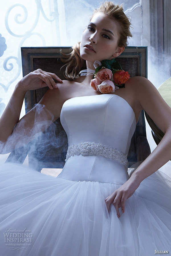 jillian 2016 wedding dresses strapless straight across jeweled belt sash tulle ball gown wedding dress chrissy close up