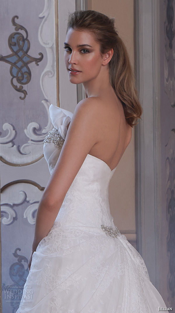 jillian 2016 wedding dresses strapless straight across  neckline drop waist a line wedding dress carrie back view closeup