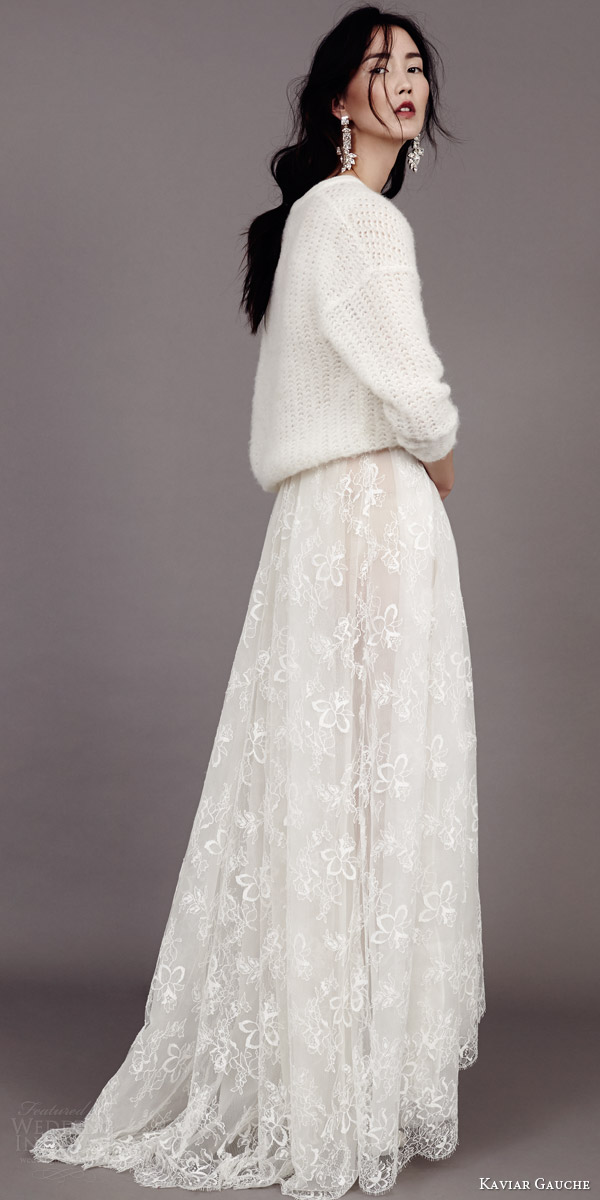 kaviar gauche couture bridal 2015 wedding dress with bridal knit sweater side view