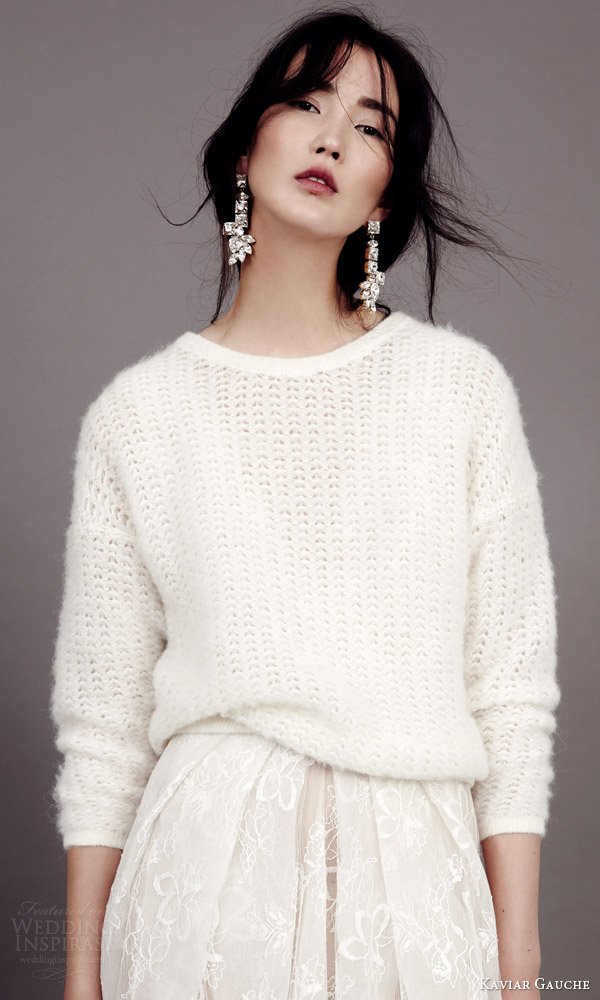 kaviar gauche couture bridal 2015 wedding dress with bridal knit sweater