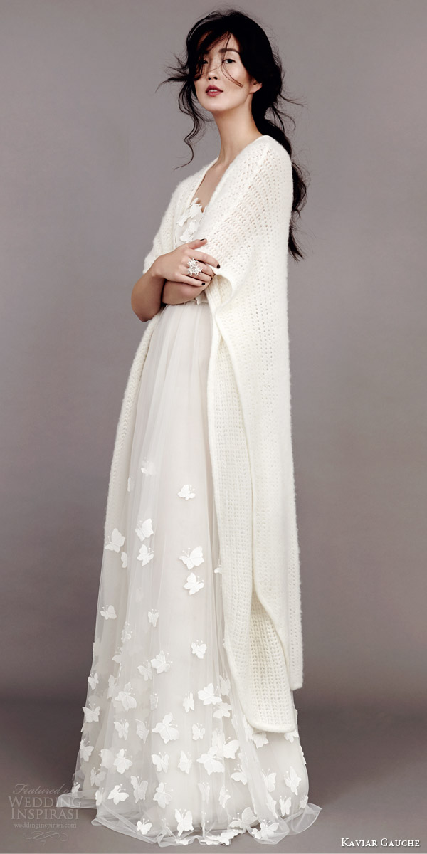 kaviar gauche wedding dress 2015 papillon bustier wedding dress bridal knit cape