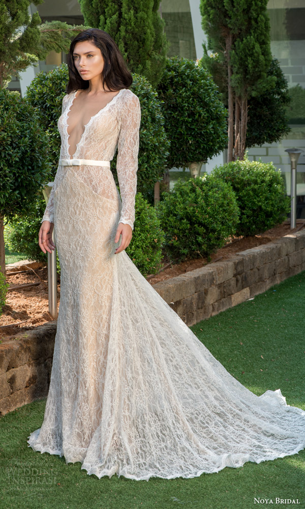 noya bridal riki dalal 2015 style 1101 long sleeve lace sheath wedding dress
