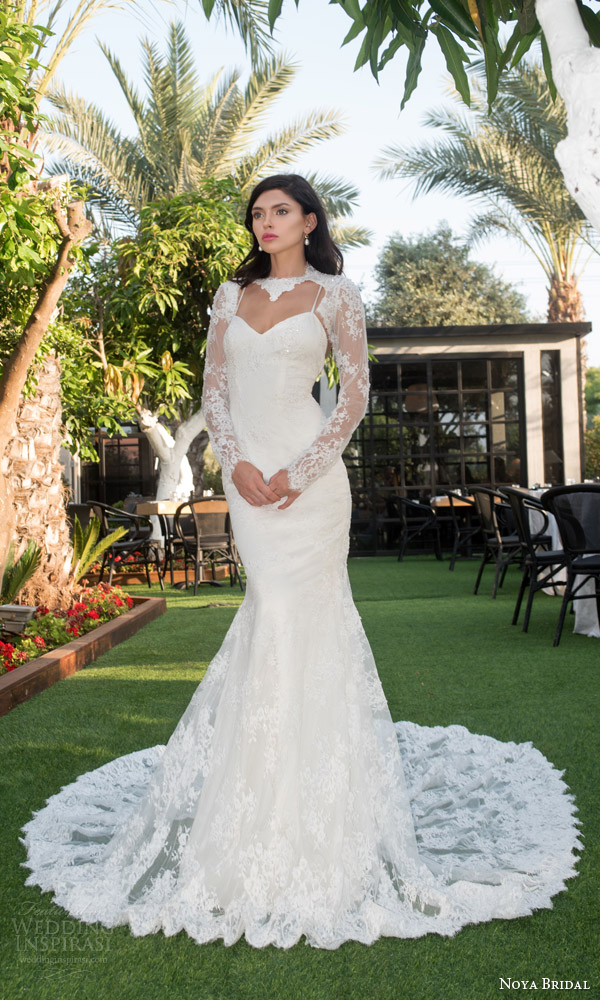 noya bridal riki dalal 2015 style 1108 sweetheart lace sheath wedding dress illusion long sleeve lace topper