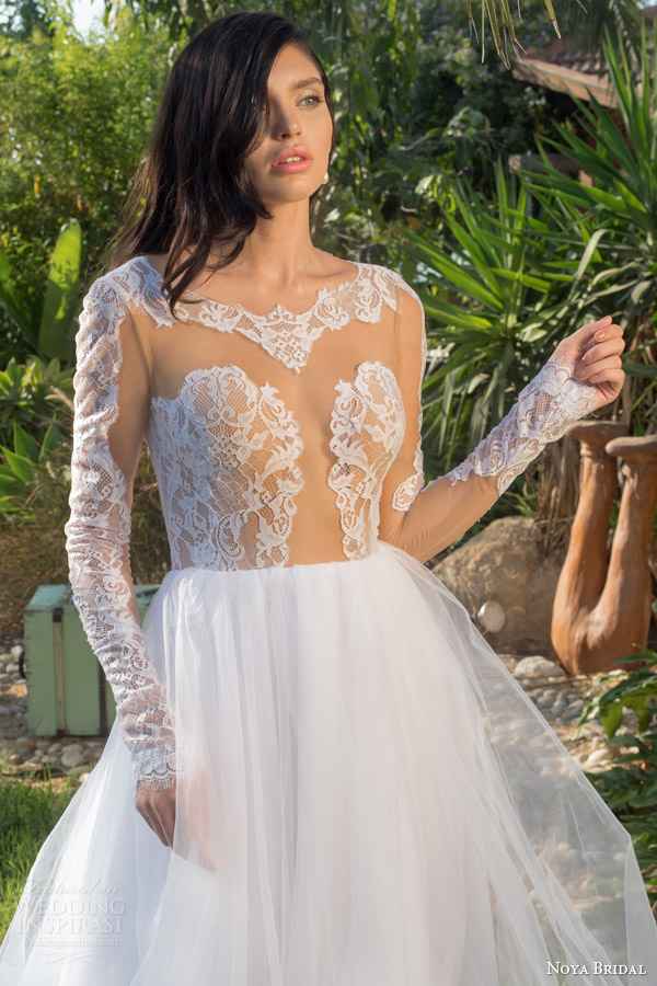 noya bridal riki dalal 2015 style 1109 princess ball gown wedding dress illusion long sleeves lace bodice close up
