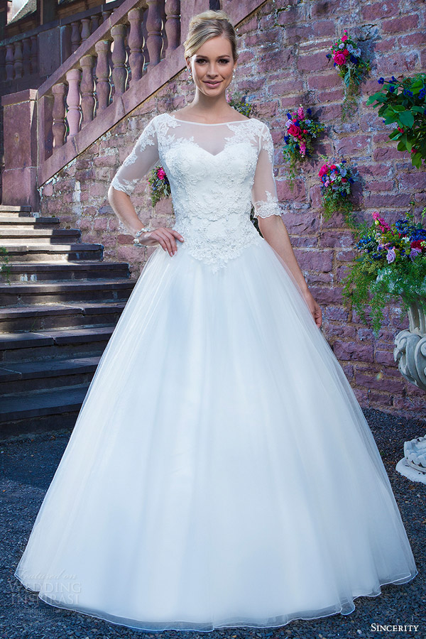 sincerity bridal 2016 style 3870 beaded embroidered lace alencon lace tulle ball gown wedding dress half illusion sleeves