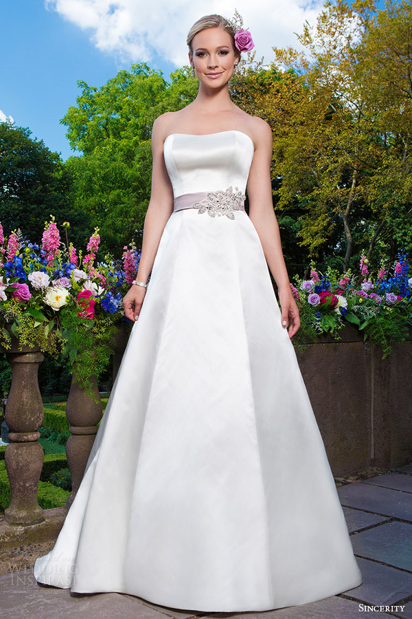 sincerity bridal 2016 style 3872 strapless sweetheart satin a line wedding dress