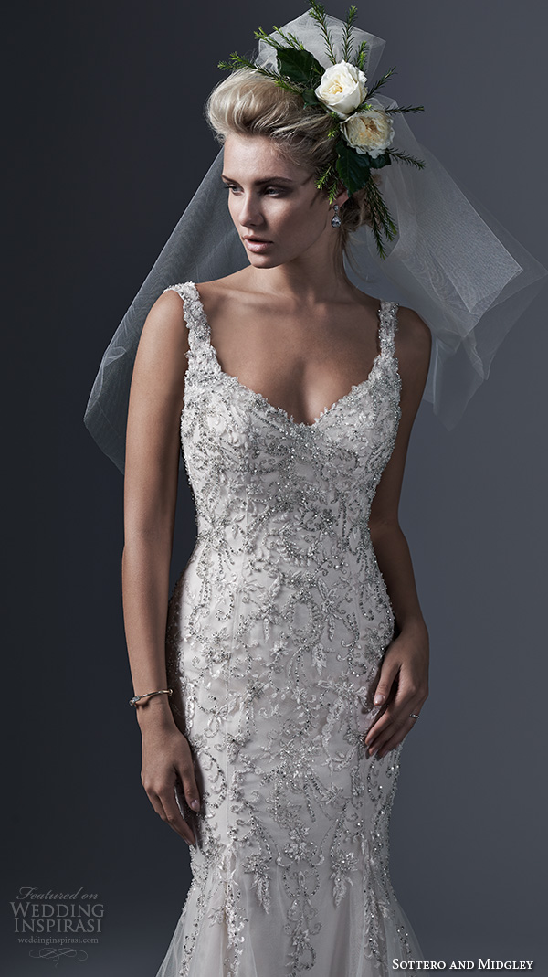 sottero and midgley bridal fall 2015 2016 beaded straps v neckline beaded bodice beautiful trumpet mermaid wedding dress holland closeup sottero and midgley bridal fall 2015 2016 beaded straps v neckline beaded bodice beautiful trumpet mermaid wedding dress holland closeup
