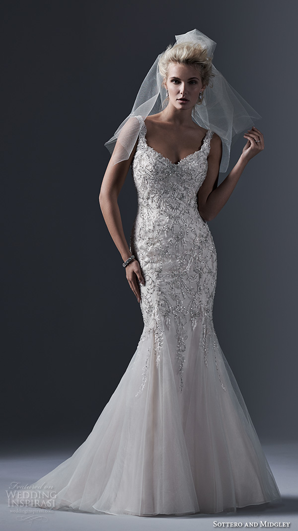 sottero and midgley bridal fall 2015 2016 beaded straps v neckline beaded bodice beautiful trumpet mermaid wedding dress holland