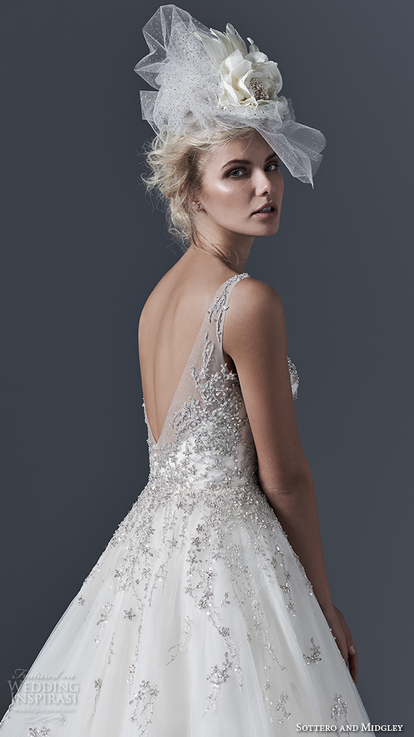 sottero and midgley bridal fall 2015 2016 beaded straps v neckline pretty tulle a line wedding dress abrianna back closeup