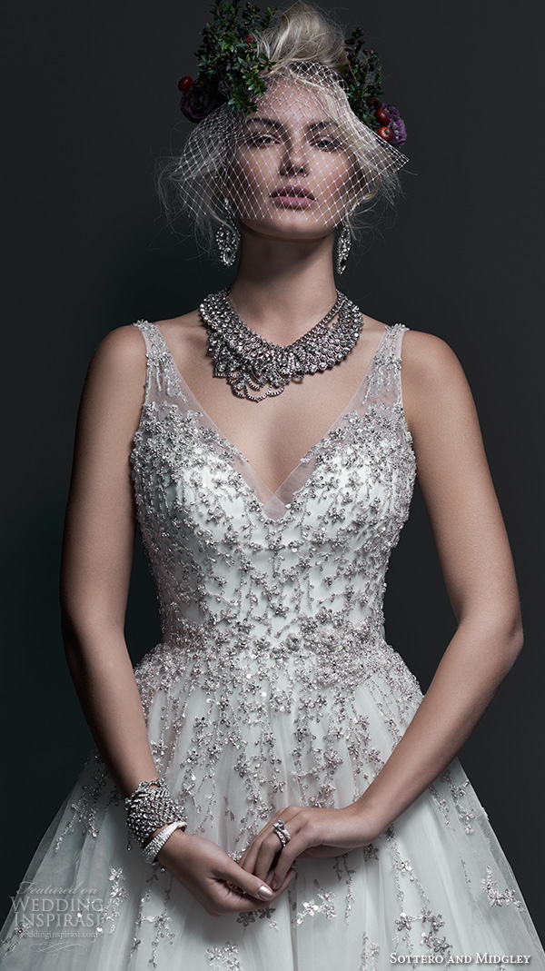 sottero and midgley bridal fall 2015 2016 beaded straps v neckline pretty tulle a line wedding dress abrianna closeup sottero and midgley bridal fall 2015 2016 beaded straps v neckline pretty tulle a line wedding dress abrianna closeup