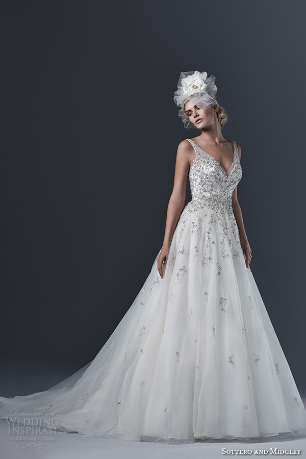 sottero and midgley bridal fall 2015 2016 beaded straps v neckline pretty tulle a line wedding dress abrianna