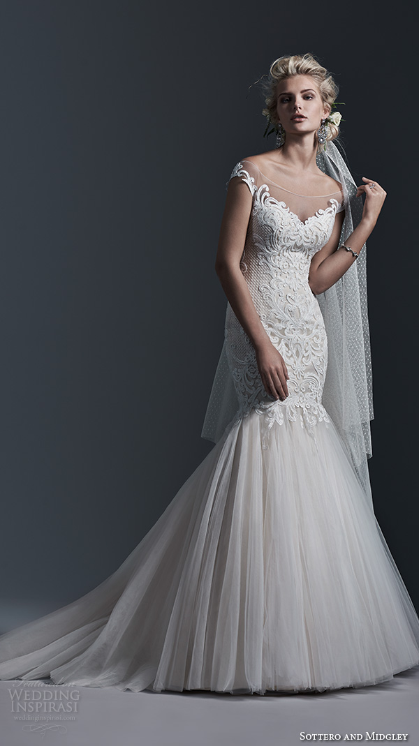 sottero and midgley bridal fall 2015 2016 cap sleeves semi sweetheart neckline embroidery bodice trumpet mermaid wedding dress cassandra