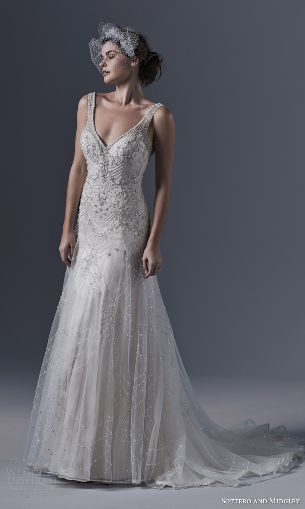 sottero and midgley bridal fall 2015 2016 gwyneth vintage glamour style wedding dress sleeveless pearl swarovski crystal beading