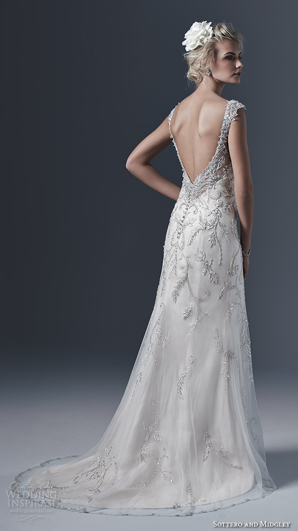 sottero and midgley bridal fall 2015 2016 raphelle beaded embroidery tulle sheath wedding dress v neckline back view sottero and midgley bridal fall 2015 2016 raphelle beaded embroidery tulle sheath wedding dress v neckline back view