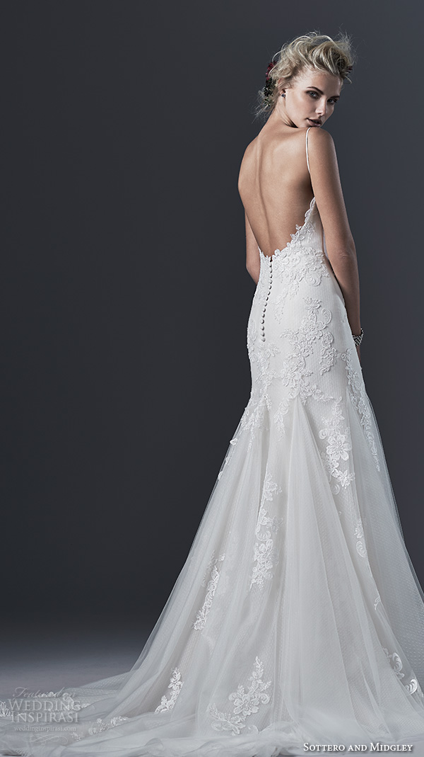 sottero and midgley bridal fall 2015 2016 sandrina sleeveless slim a line wedding dress spaghetti straps godet skirt back