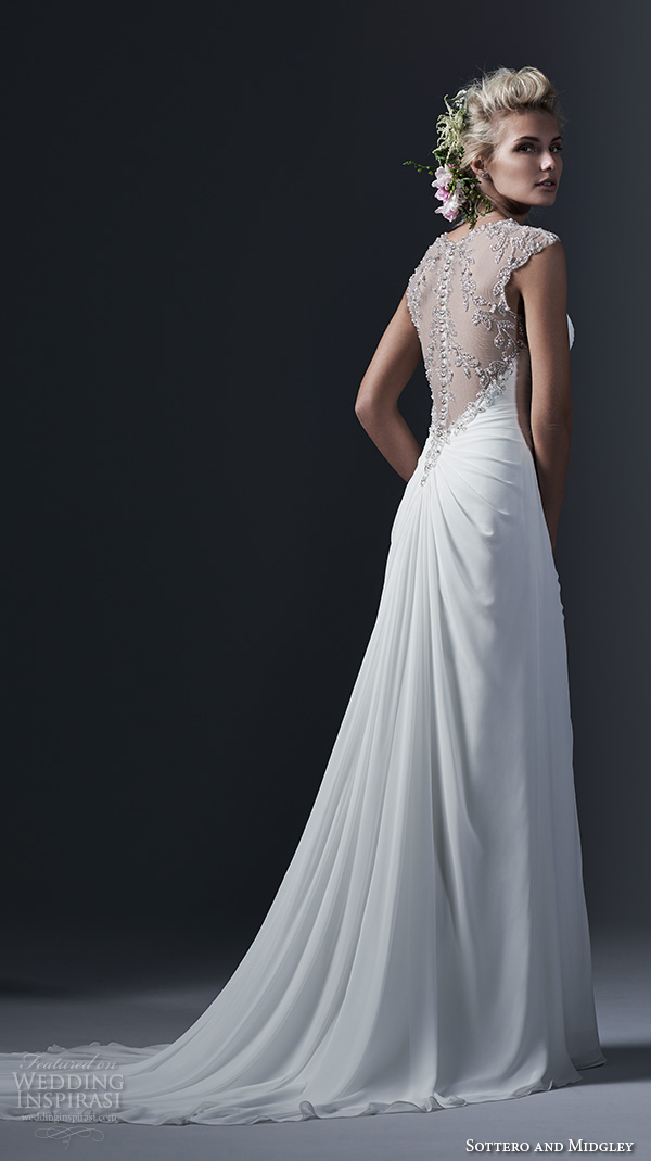 sottero and midgley bridal fall 2015 2016 sleeveless jewel illusion neckline beaded crystals pearls sheath wedding dress cara lynette back