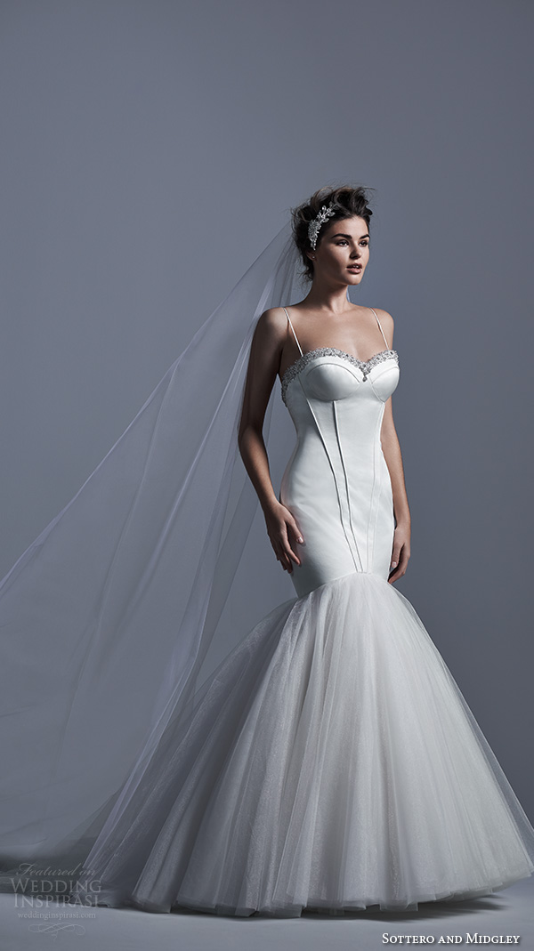 sottero and midgley bridal fall 2015 2016 spagetti strap sweetheart neckline bustier bodice mermaid wedding dress kenley