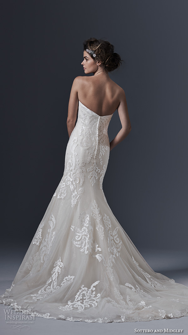 sottero and midgley bridal fall 2015 2016 strapless sweetheart neckline filigree lace embroidery fit to flare mermaid wedding dress lovai back