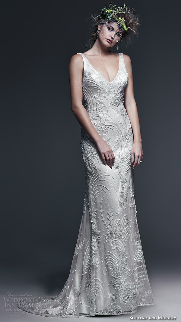 sottero and midgley bridal fall 2015 2016 straps v neck embroidery satin elegant sheath wedding dress finley