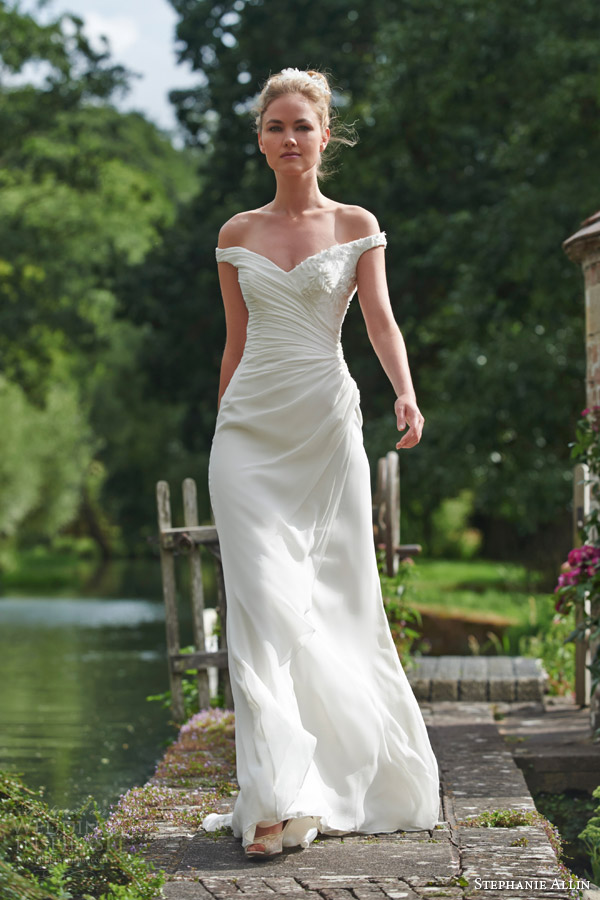 stephanie allin bridal 2016 coryn off shoulder wedding dress ruched bodice
