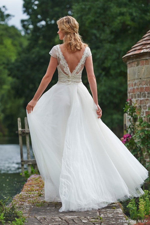 stephanie allin bridal 2016 dominique illusion shrug top tulle skirt v back view