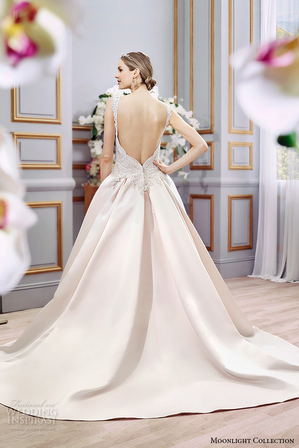 Moonlight collection spring 2016 wedding dresses pretty a line gown lace strap sweetheart neckline embroidered bodice satin skirt blush j6392 back