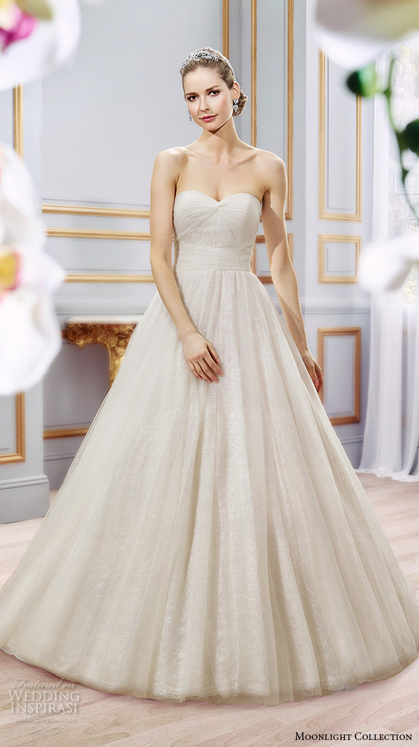 Moonlight collection spring 2016 wedding dresses pretty a line gown strapless sweetheart neckline j6393