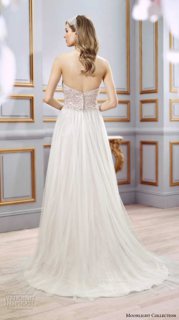 Moonlight collection spring 2016 wedding dresses pretty modified a line gown strapless sweetheart neckine embroidered bodice tulle skirt j6398 back