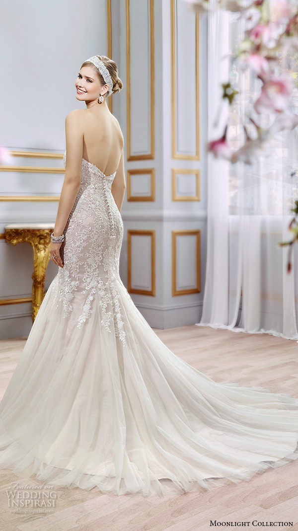 Moonlight collection spring 2016 wedding dresses stunning mermaid gown trumpet fit flare sweetheart neckline embroidered beaded caplet j6399 low back