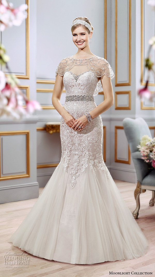 Moonlight collection spring 2016 wedding dresses stunning mermaid gown trumpet fit flare sweetheart neckline embroidered beaded caplet j6399