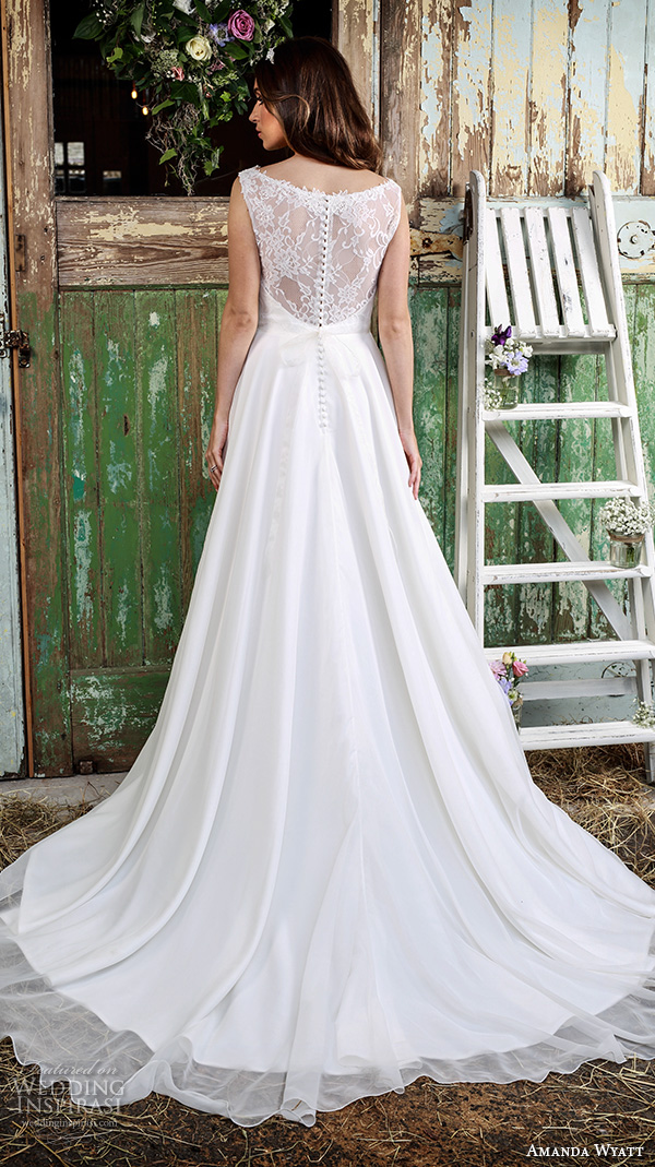 amanda wyatt 2016 bridal dresses beautiful flowy a  line wedding dress sleeveless bateau neckline lace bodice tamsin back