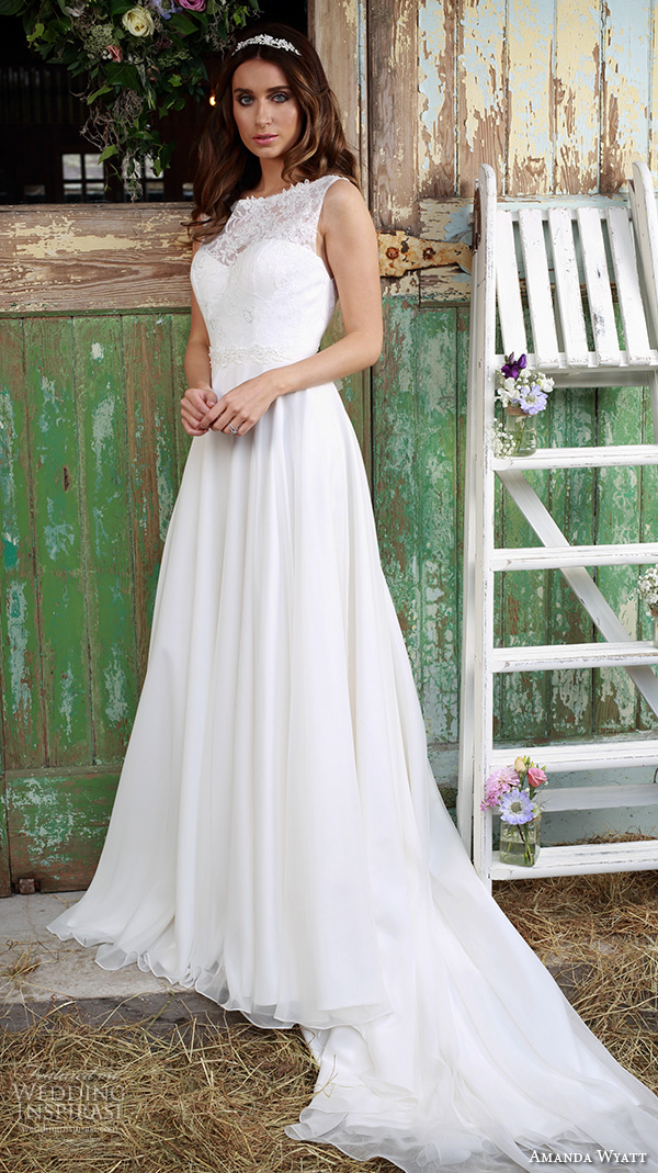 amanda wyatt 2016 bridal dresses beautiful flowy a  line wedding dress sleeveless bateau neckline lace bodice tamsin