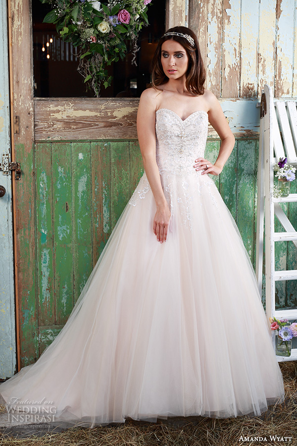 amanda wyatt 2016 bridal dresses beautiful peach blush color a  line ball gown strapless sweetheart neckline beaded embroidery tulle skirt madelyn