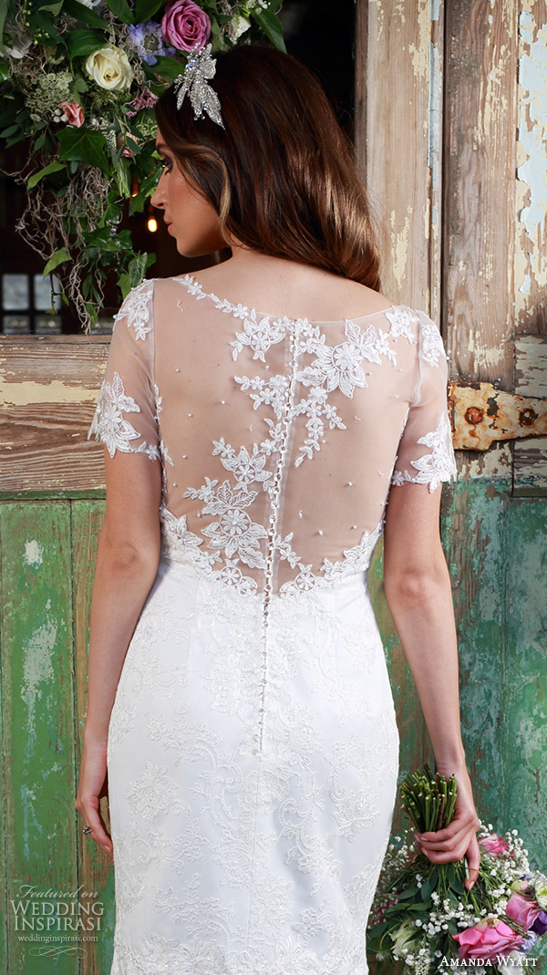 amanda wyatt 2016 bridal dresses beautiful sheath wedding dress illusion sweetheart neckline short sleeves lace floral back style honesty closeup