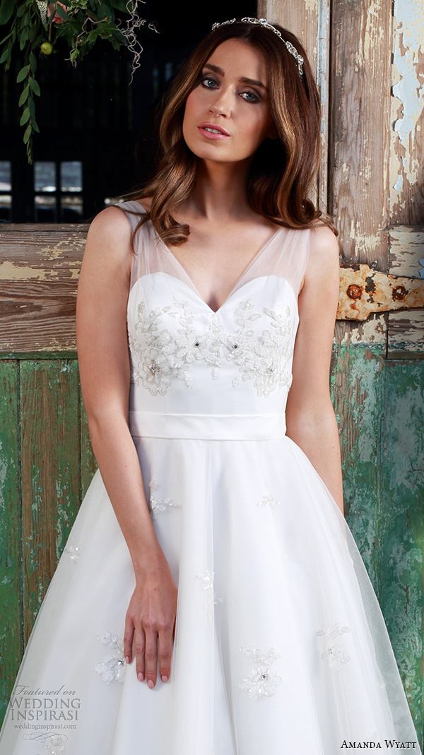 amanda wyatt 2016 bridal dresses beautiful tea length short wedding dress sheer strap floral applique bodice style cherub closeup amanda wyatt 2016 bridal dresses beautiful tea length short wedding dress sheer strap floral applique bodice style cherub closeup